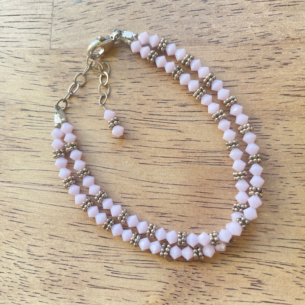 Pink Crystal & Silver Beaded Bracelet